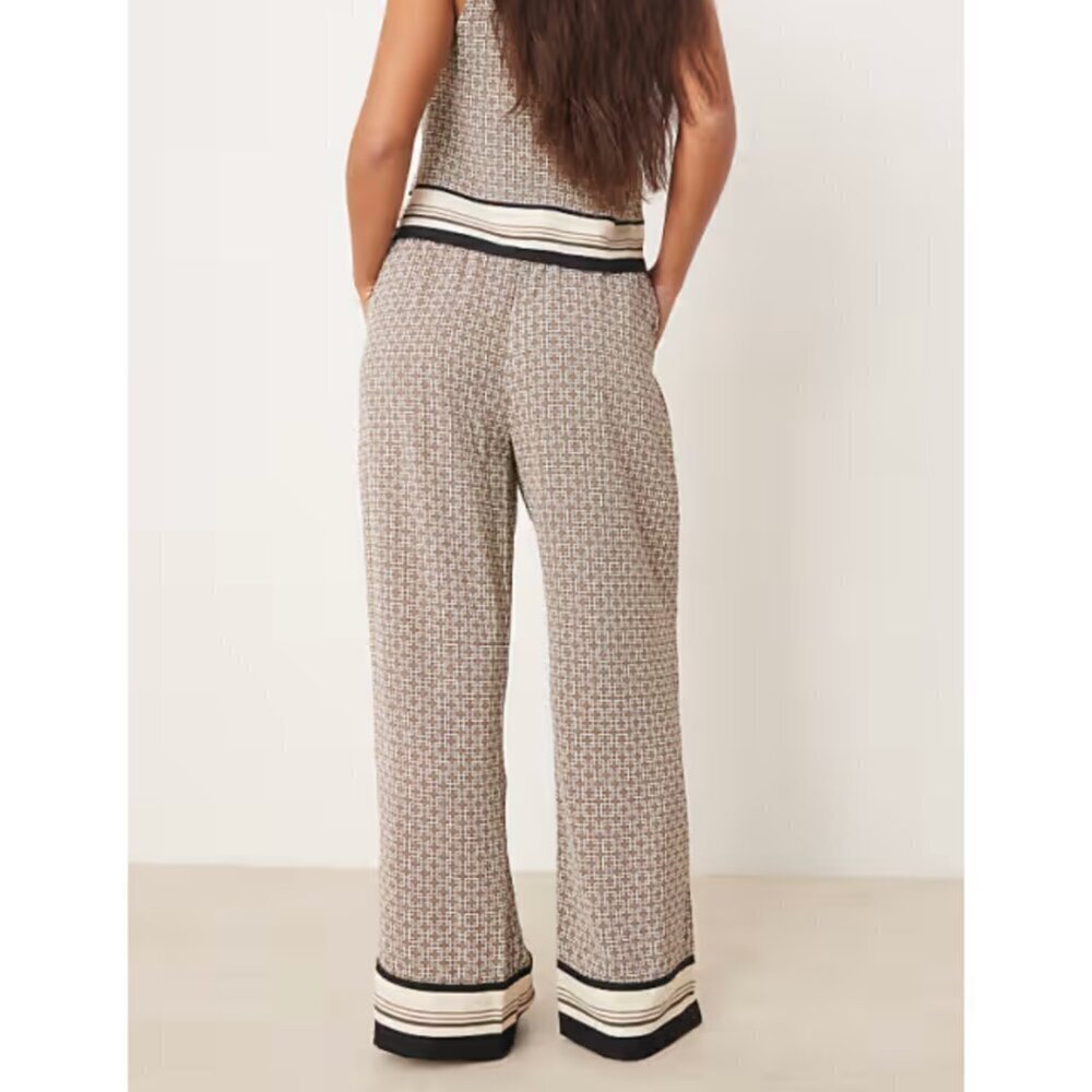 ✨ Abercrombie Fitch Satin Wide Leg Trousers Pull On Pant Brown Beige - Picture 3 of 15